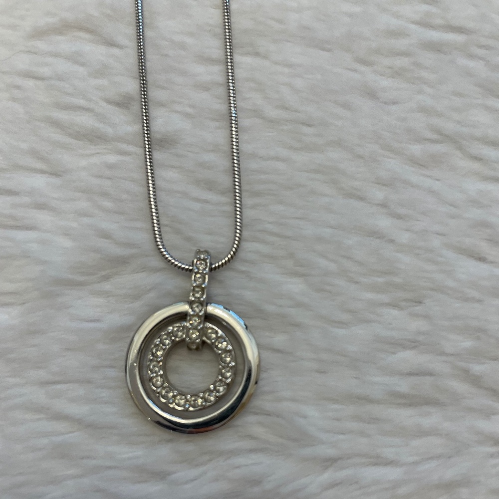 Vintage 1990s Swarovski Double Circle Pendant Necklace with Crystals